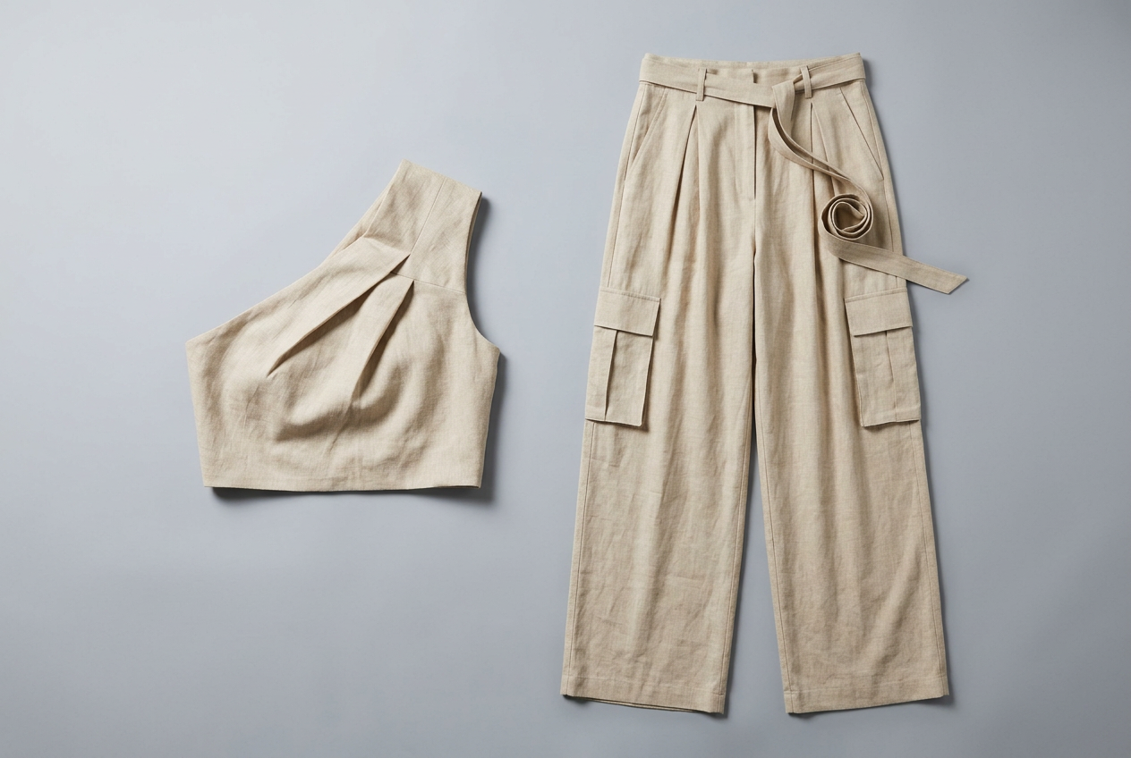 Leinen-Cargo Sand als Flatlay